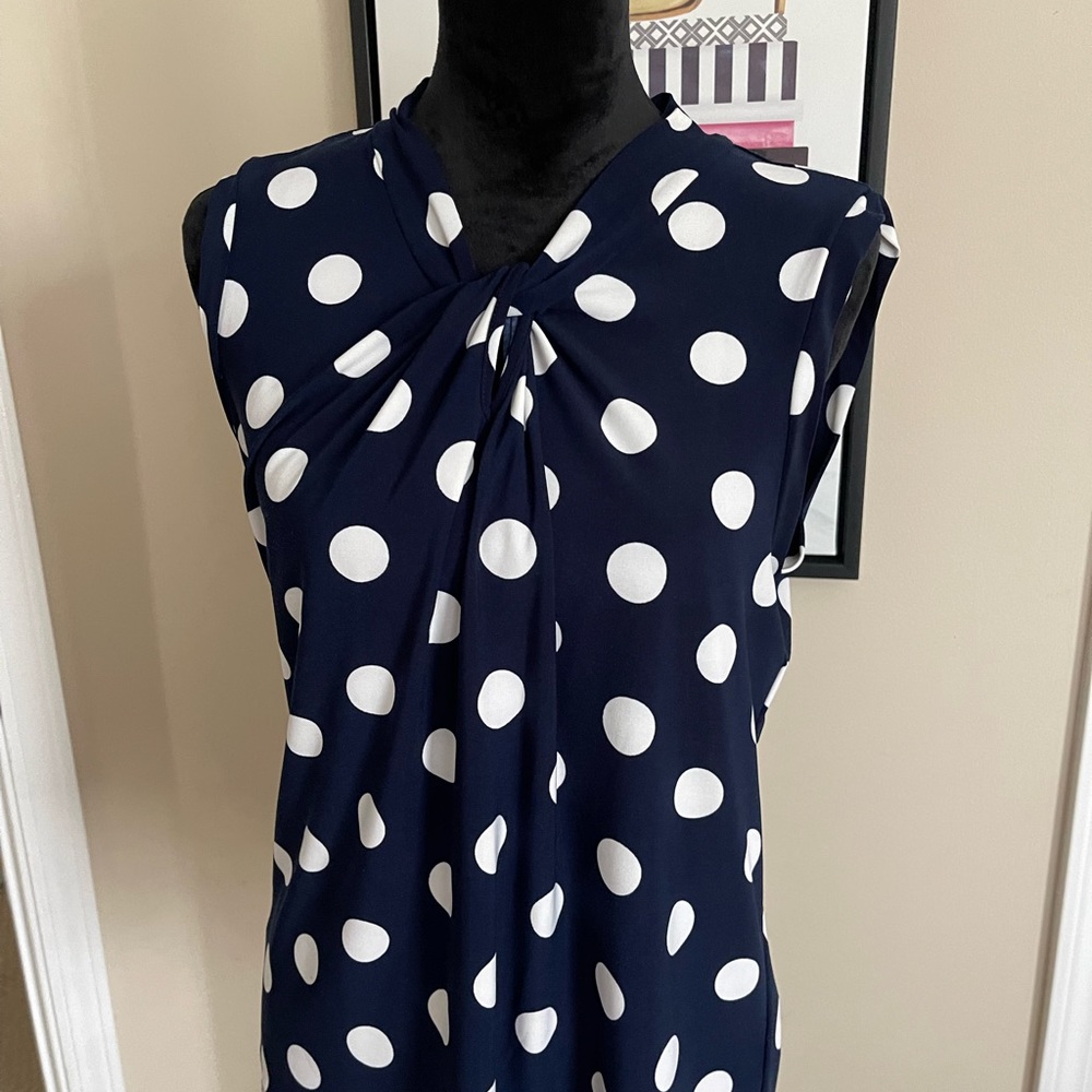 Tommy Hilfiger blue and white polka dot shell